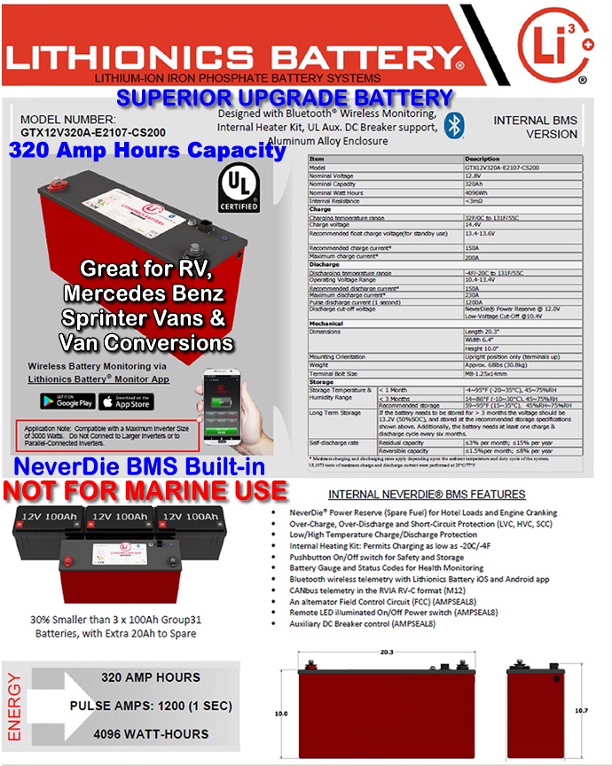 Click here for a larger spec sheet of this Lithium-ion battery for all types of RVs and solar projects